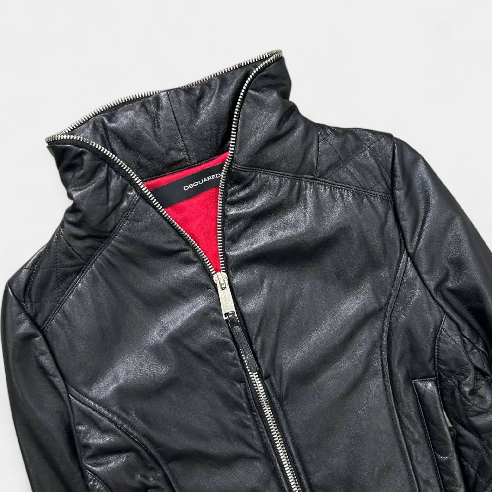 Dsquared2 Black Cropped Leather Jacket Women