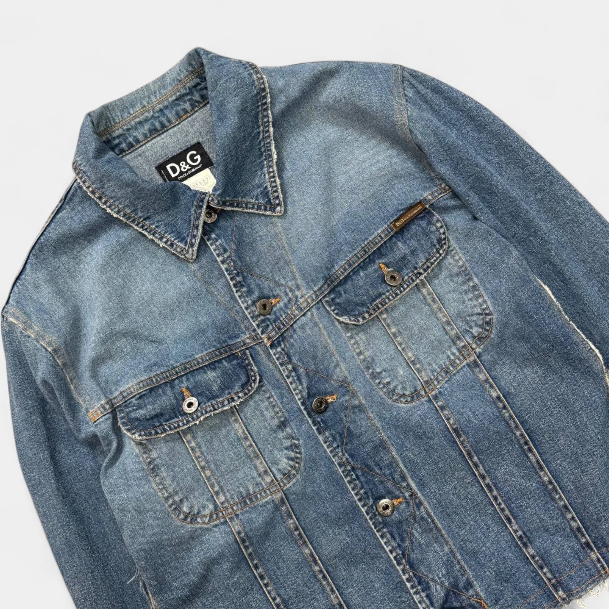 Dolce & Gabbana "Feel Energetic" Deconstructed Denim Hoodie Jacket