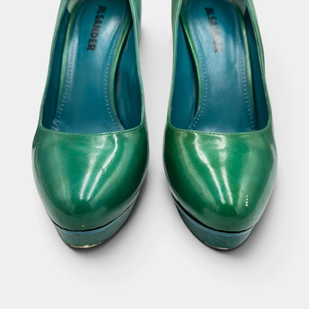 Jil Sander Emerald Two-Tone Patent Leather Platform Pumps