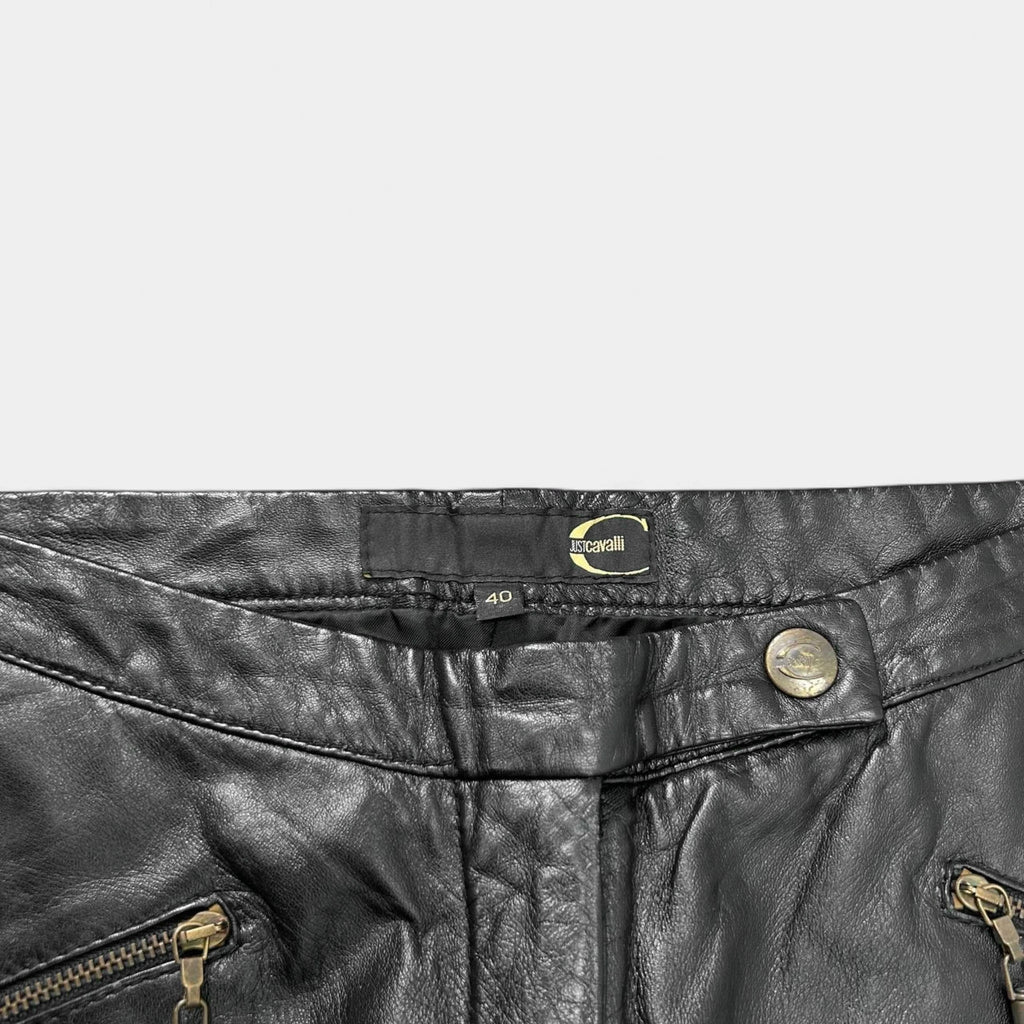 Just Cavalli 2000s Sashiko Leather Flared Pants