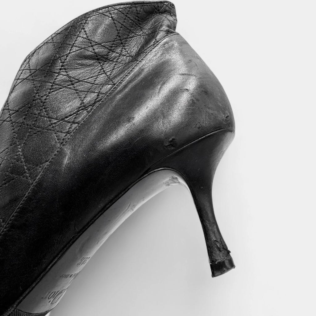 Christian Dior Black Cannage Leather Pointed Kitten-Heel Boots
