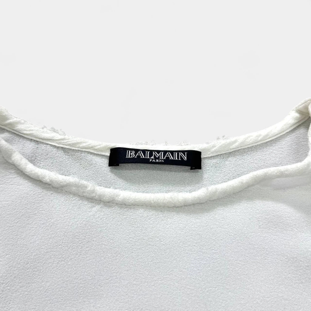 Balmain by Decarnin Distressed White Sleeveless Top