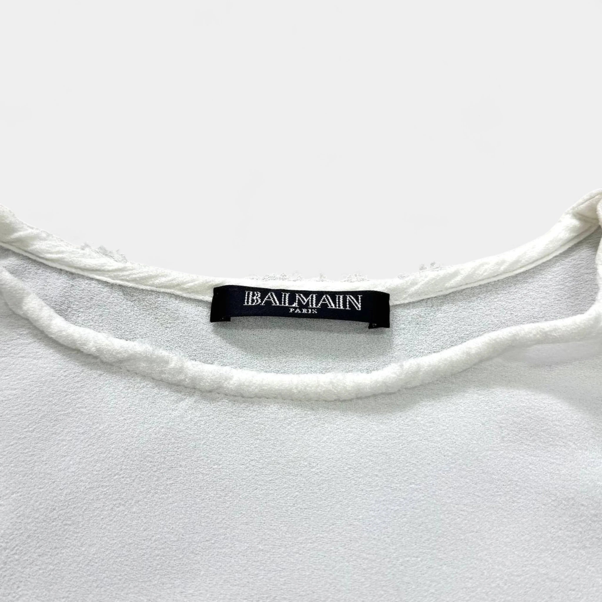 Balmain by Decarnin Distressed White Sleeveless Top