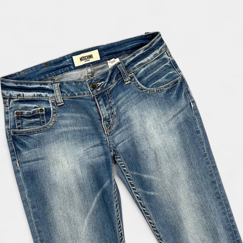 Moschino Vintage Straight Cut Union Jack Flag Blue Jeans