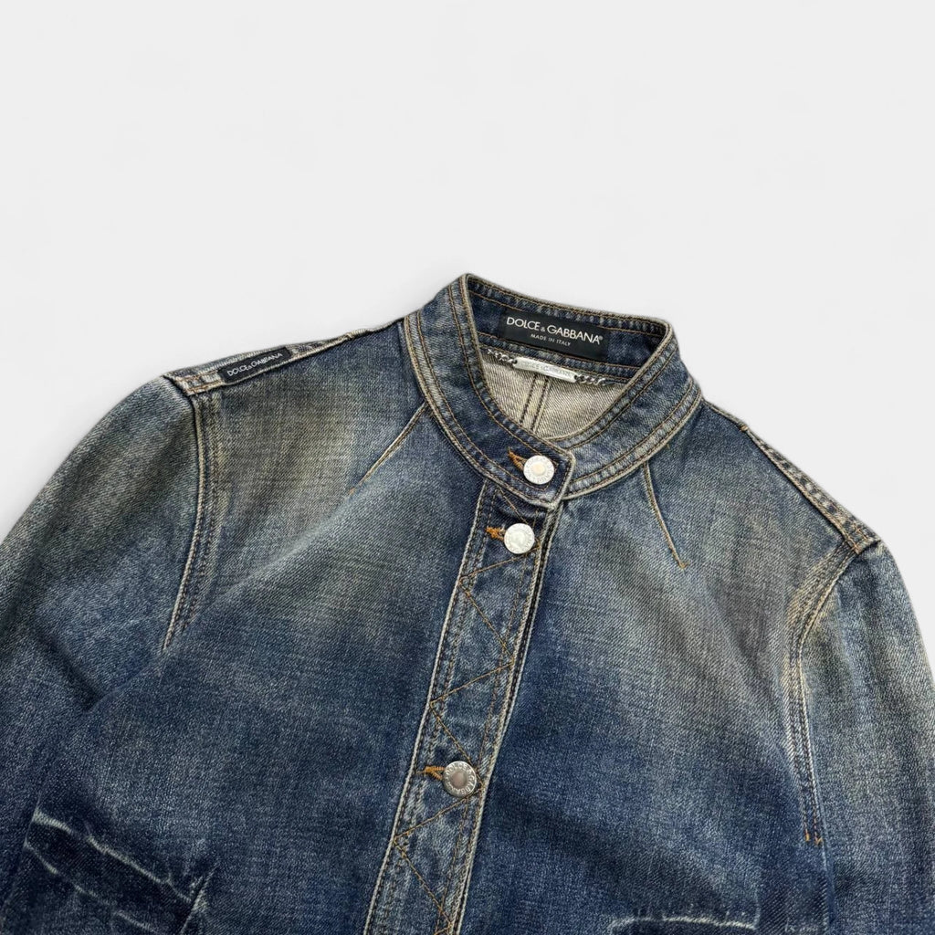Dolce & Gabbana 2000s Distressed Washed Denim Jacket