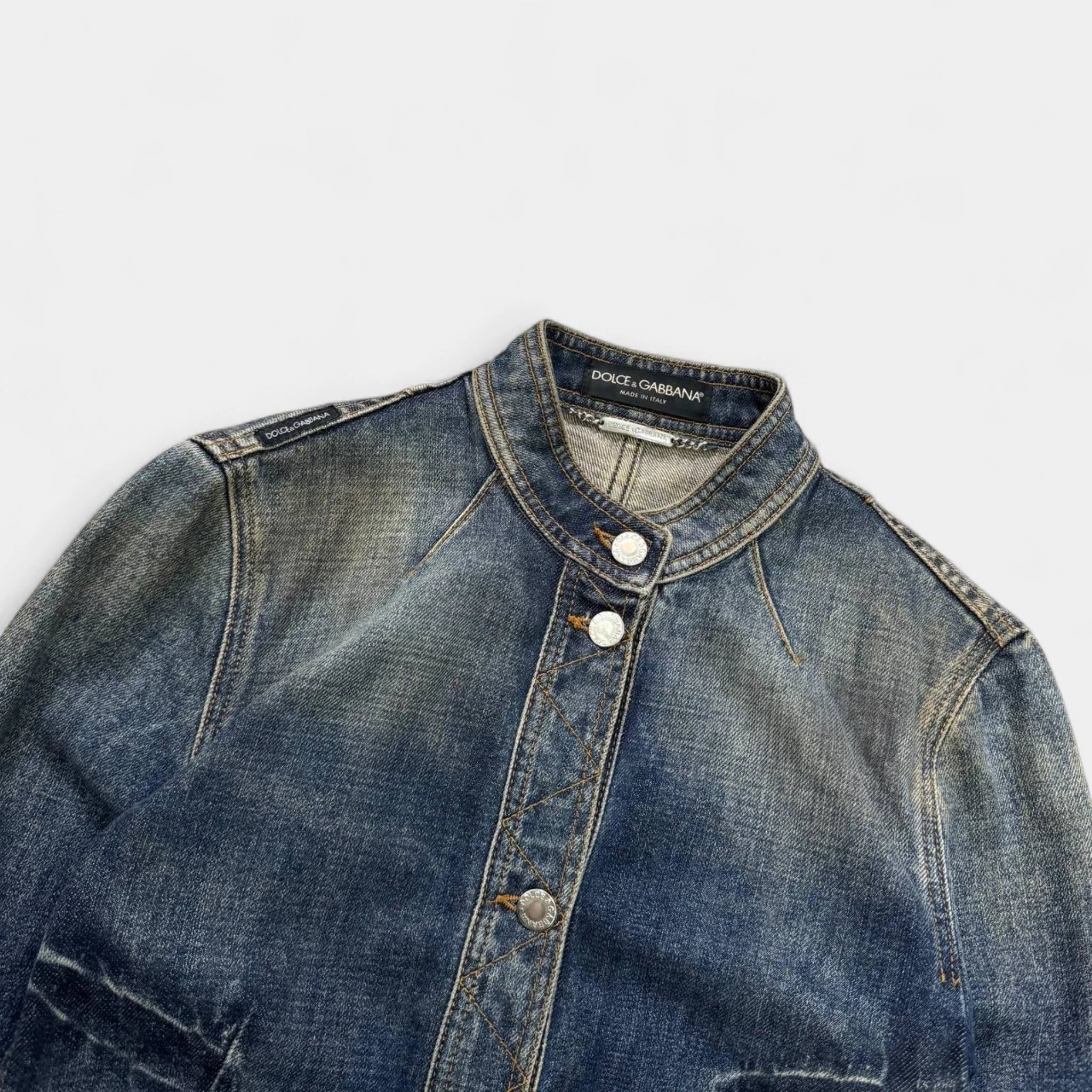 Dolce & Gabbana 2000s Distressed Washed Denim Jacket