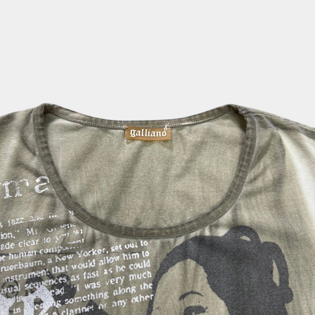 Galliano Khaki Newspaper Print T-Shirt