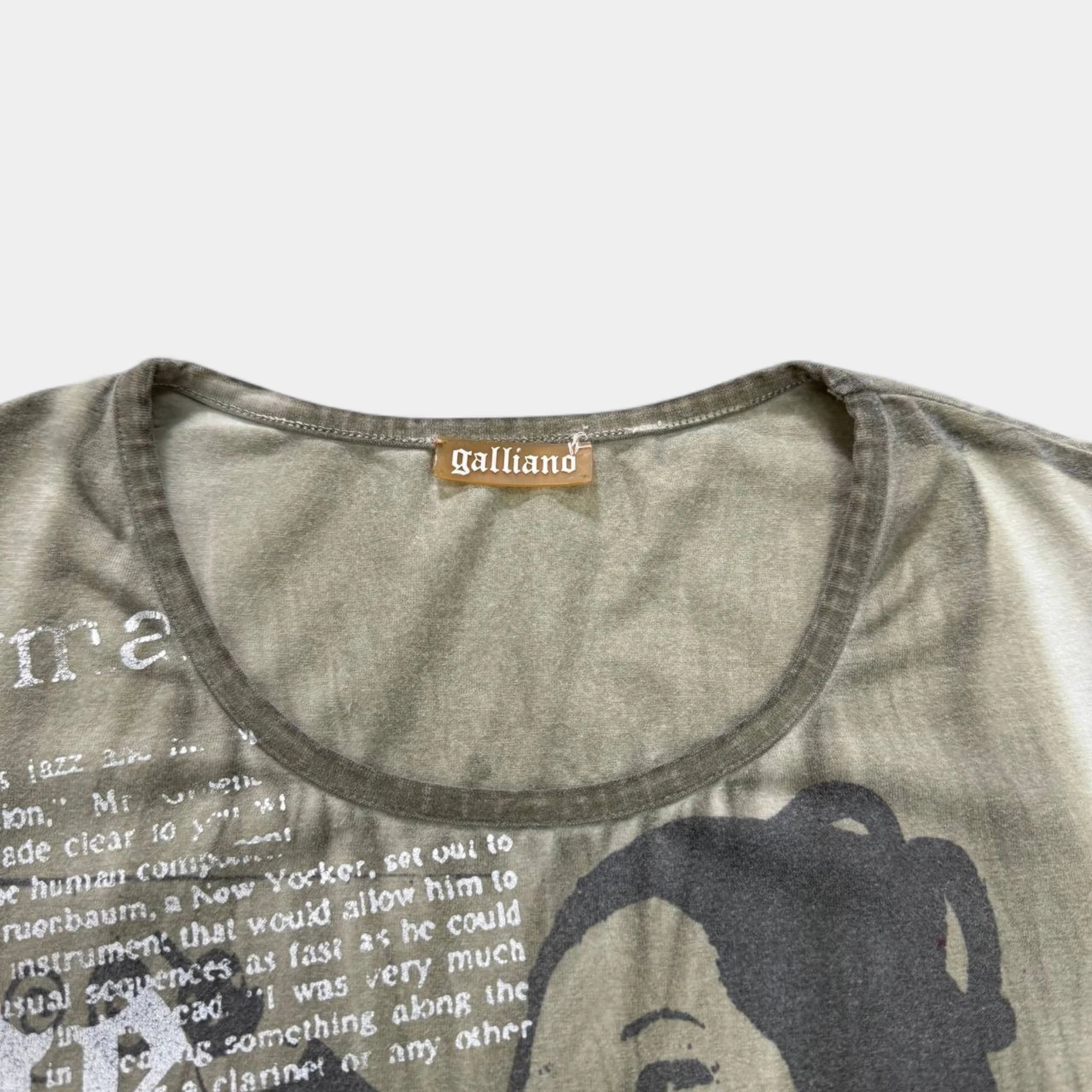 Galliano Khaki Newspaper Print T-Shirt