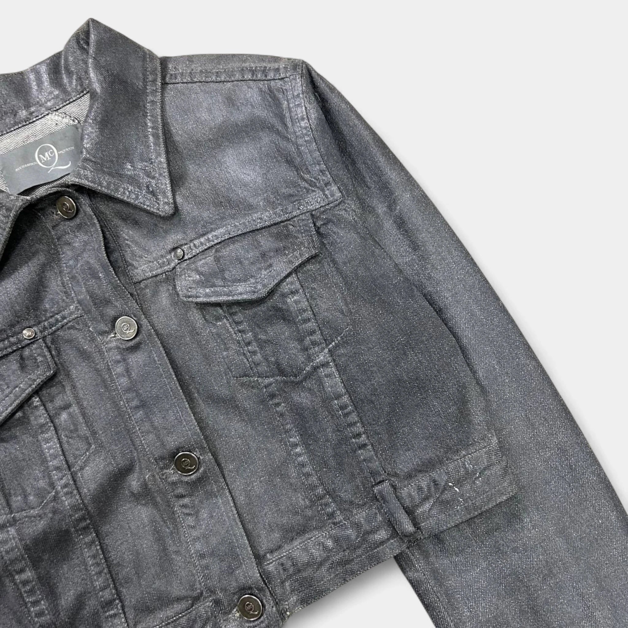 McQ Alexander McQueen SS08 Waxed Cropped Denim Trucker Jacket