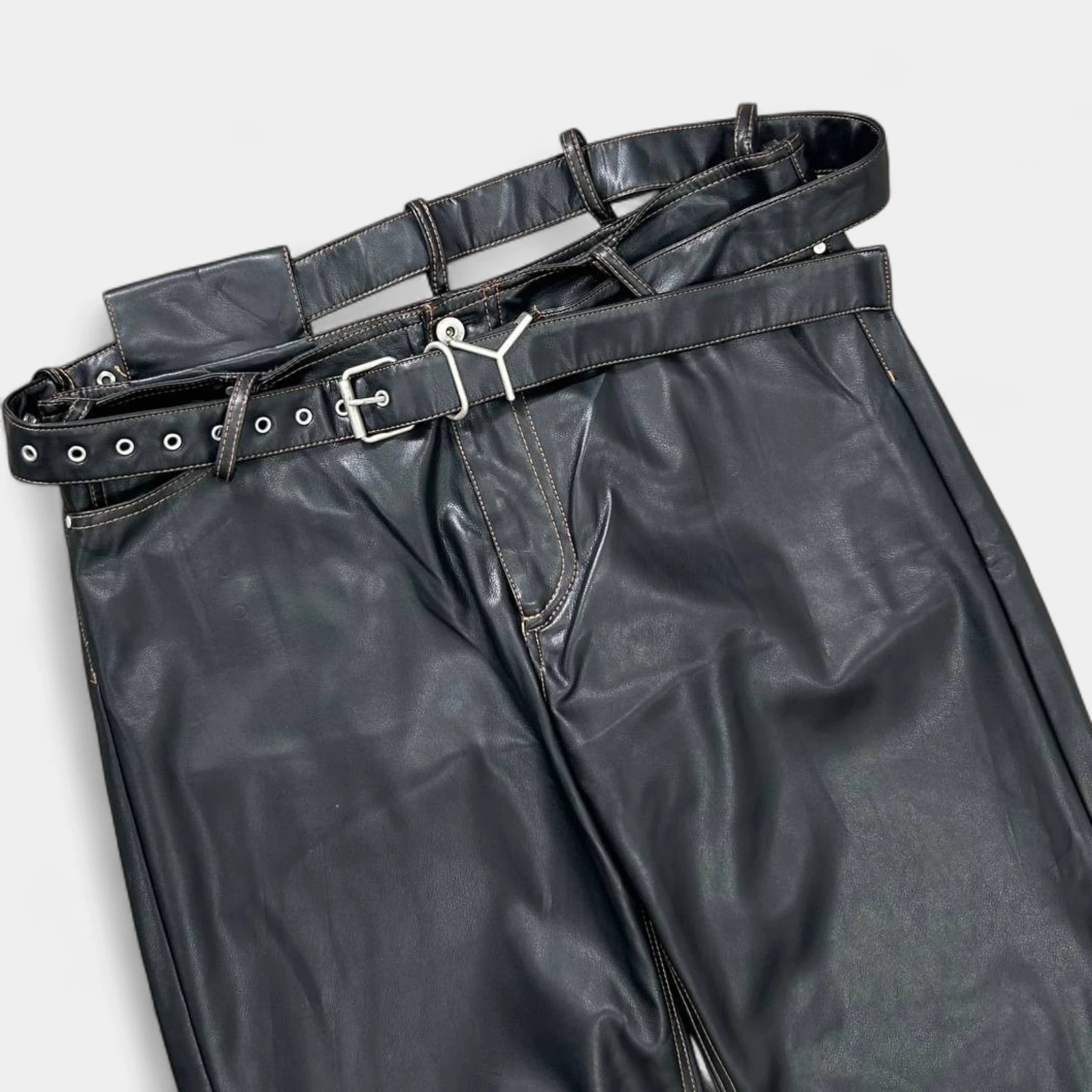 Y-Project Double Waisted Leather Wide Pants