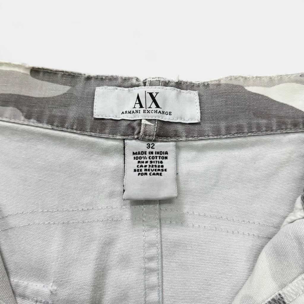 Armani Exchange White Snow Camouflage Cargo Shorts