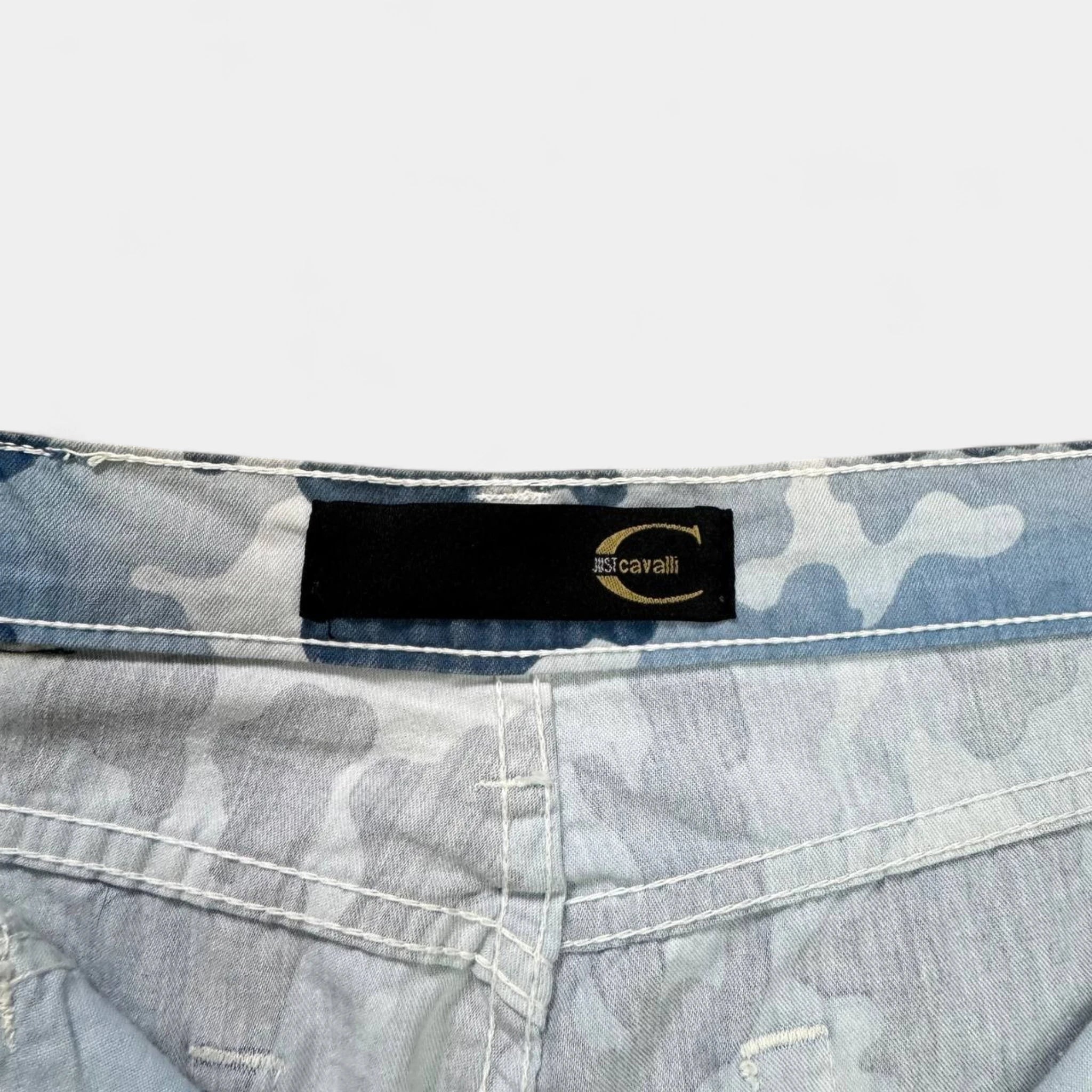 Just Cavalli 2000s Blue Camouflage Flared Denim Jeans