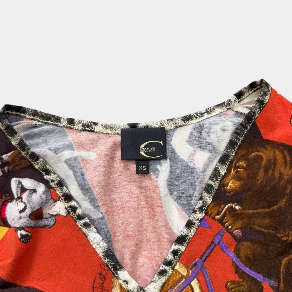 Just Cavalli Circus Print V-Neck Longsleeve