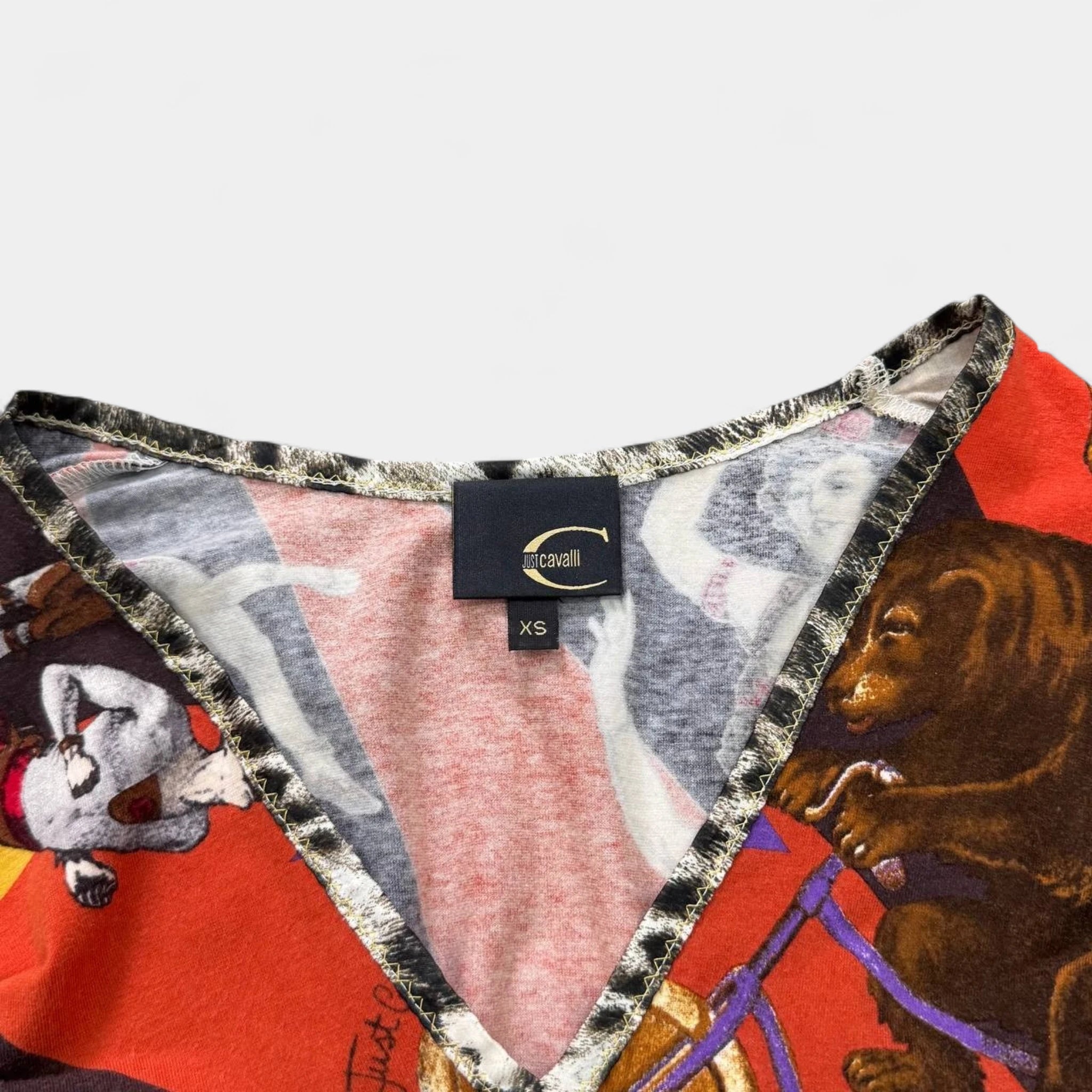 Just Cavalli Circus Print V-Neck Longsleeve