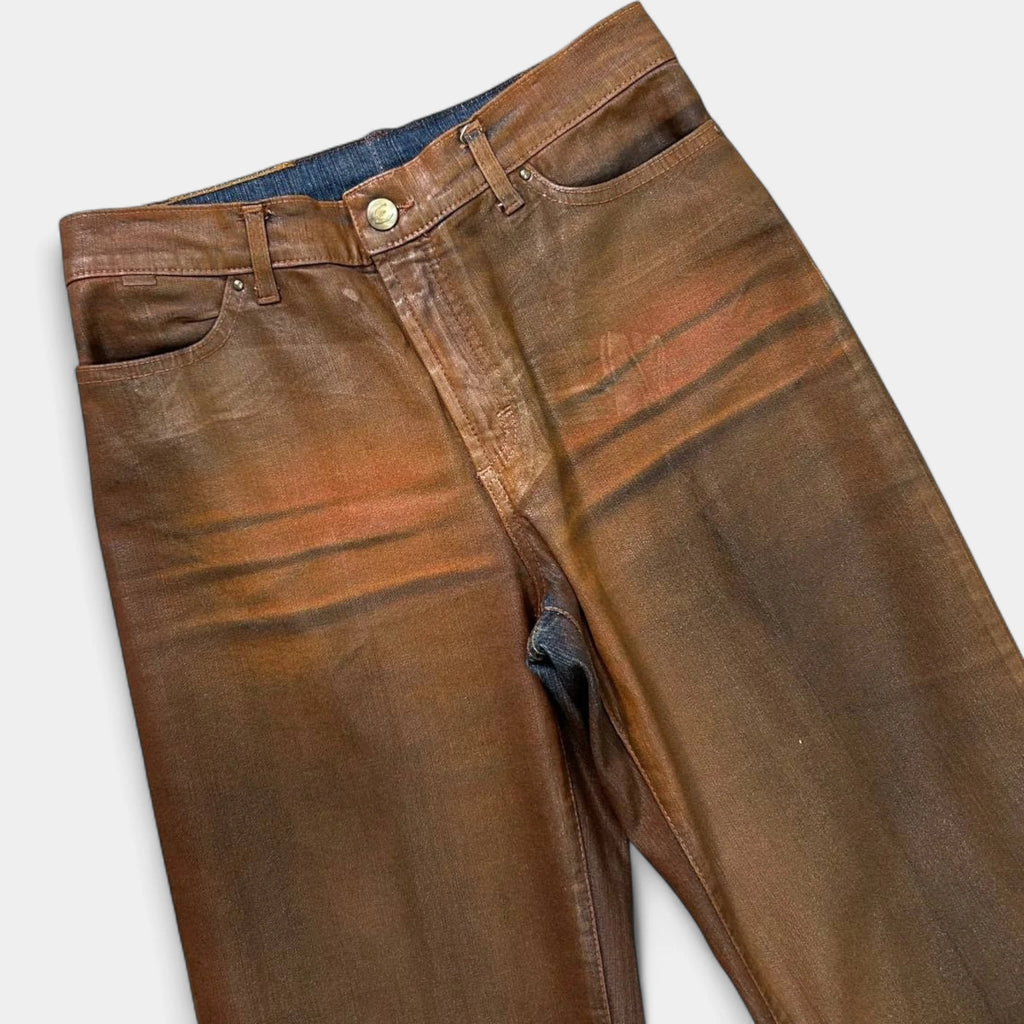 Just Cavalli Brown Waxed on Denim Pants
