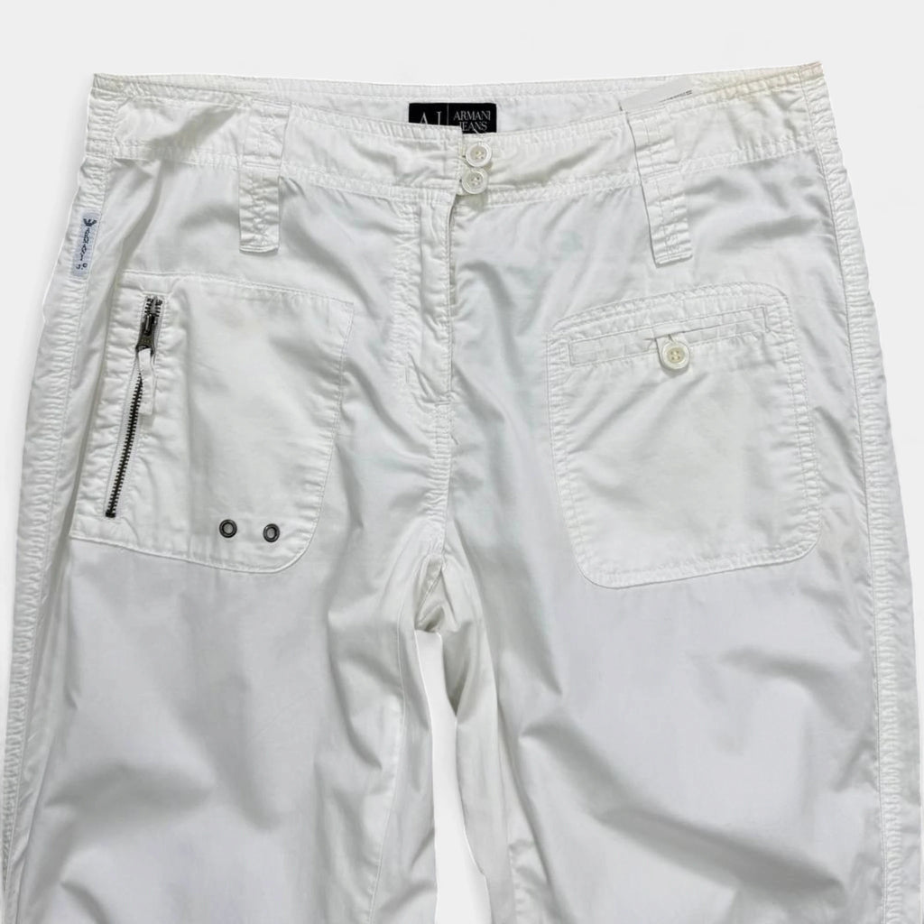 Armani Jeans 2000's White Multi-Zip Utility Cargo Trousers