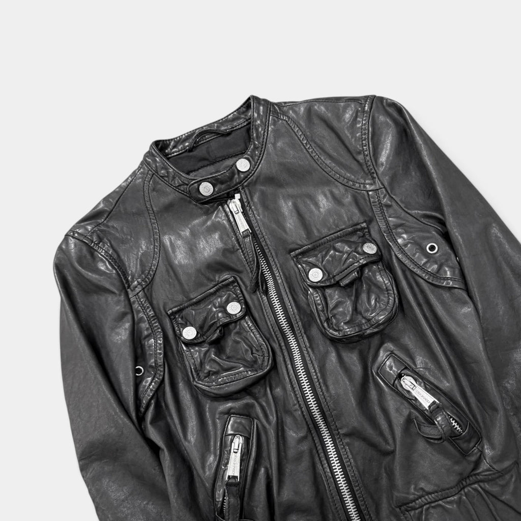 Dsquared2 2000s Black Multi-Pocket Leather Biker Jacket