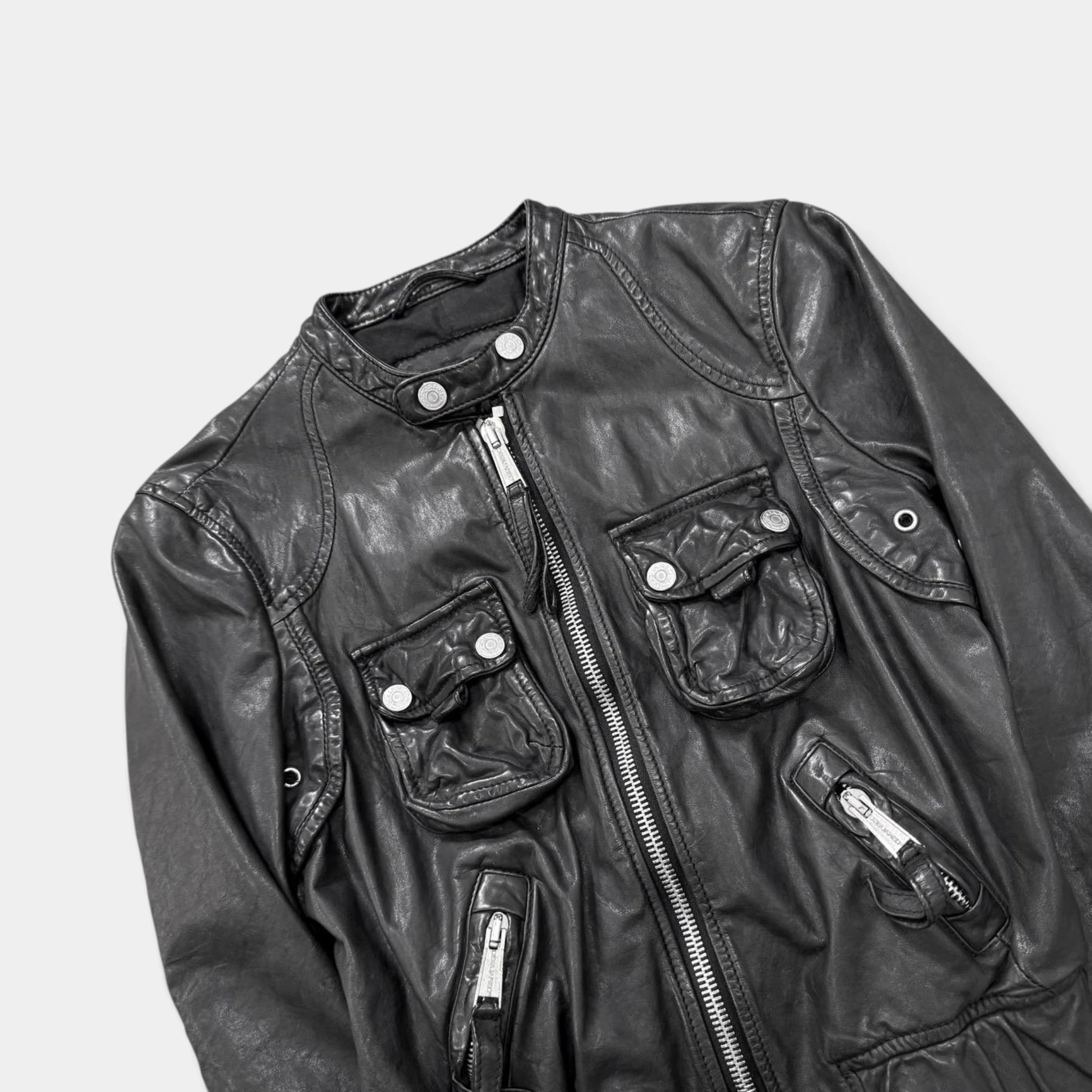 Dsquared2 2000s Black Multi-Pocket Leather Biker Jacket