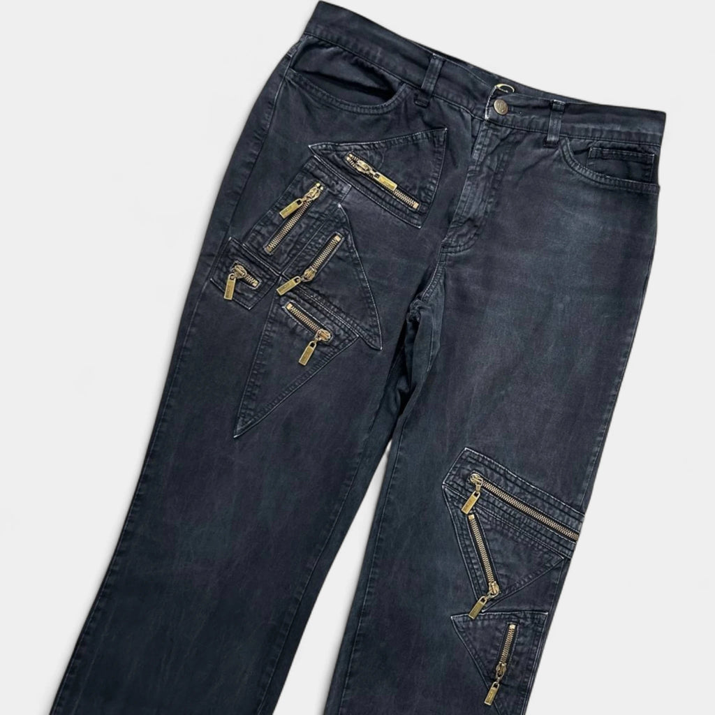 Just Cavalli Gold Zippers Straight Leg Pants