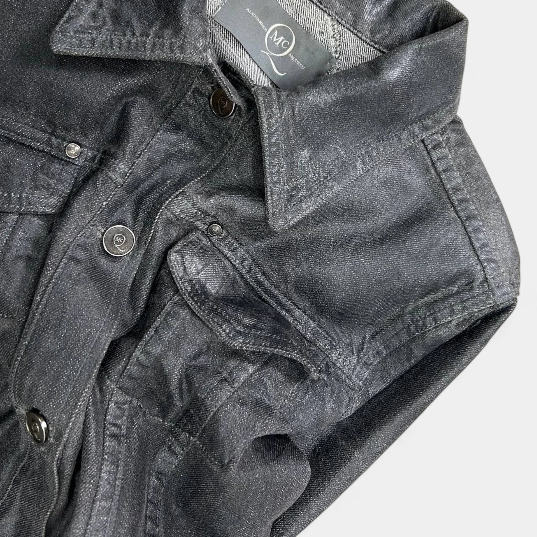 McQ Alexander McQueen SS08 Waxed Cropped Denim Trucker Jacket