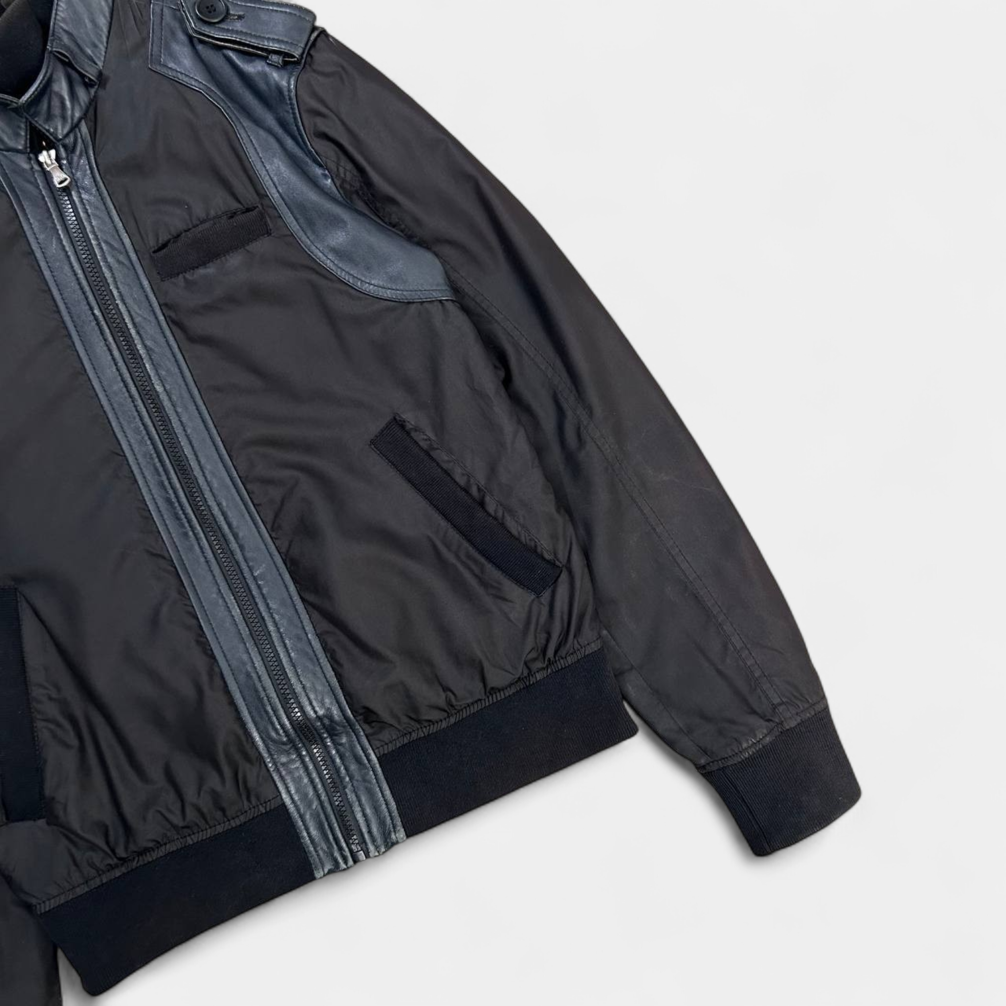 Dolce & Gabbana Nylon Leather Black Jacket