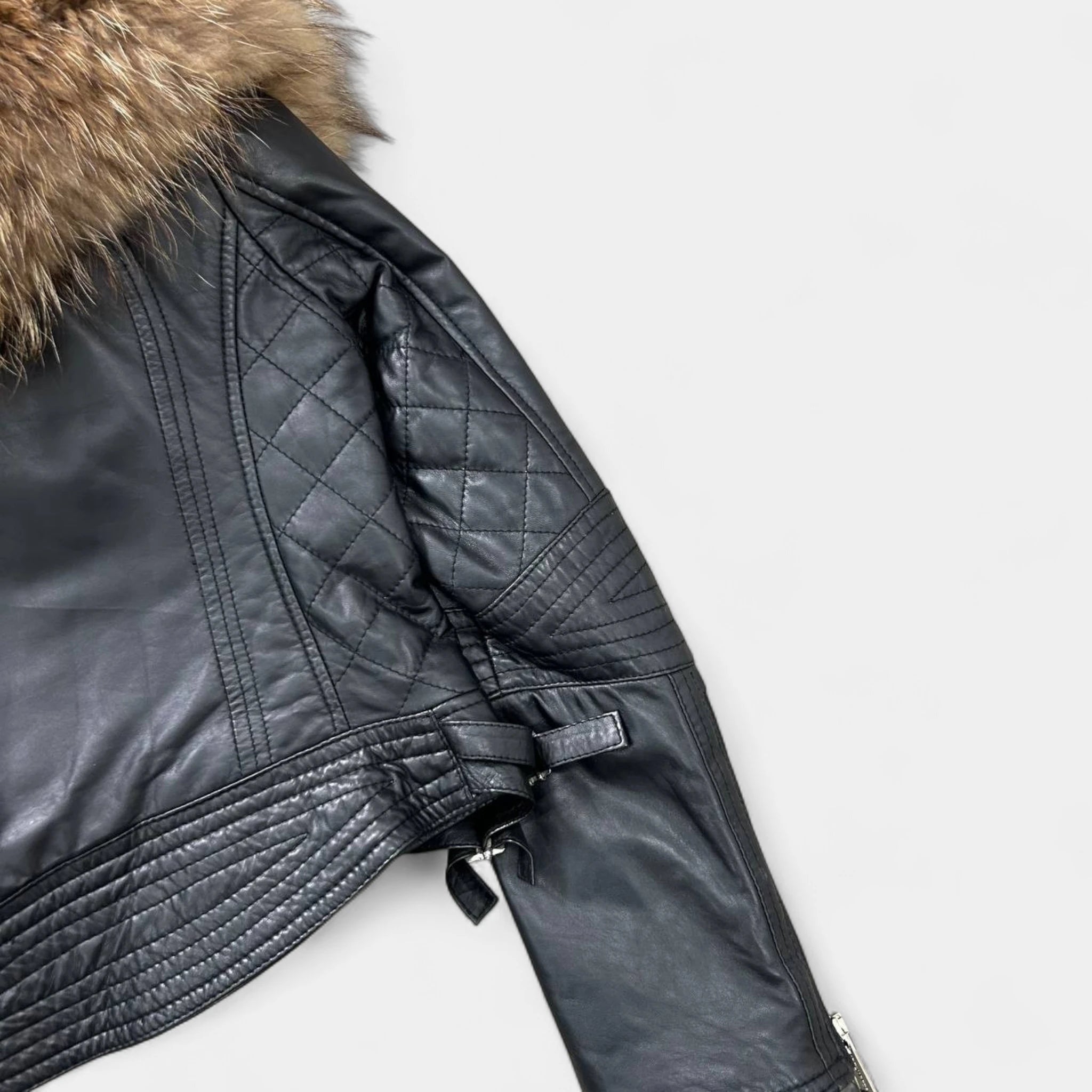 Dsquared2 Cropped Leather Jacket with Fur Collar
