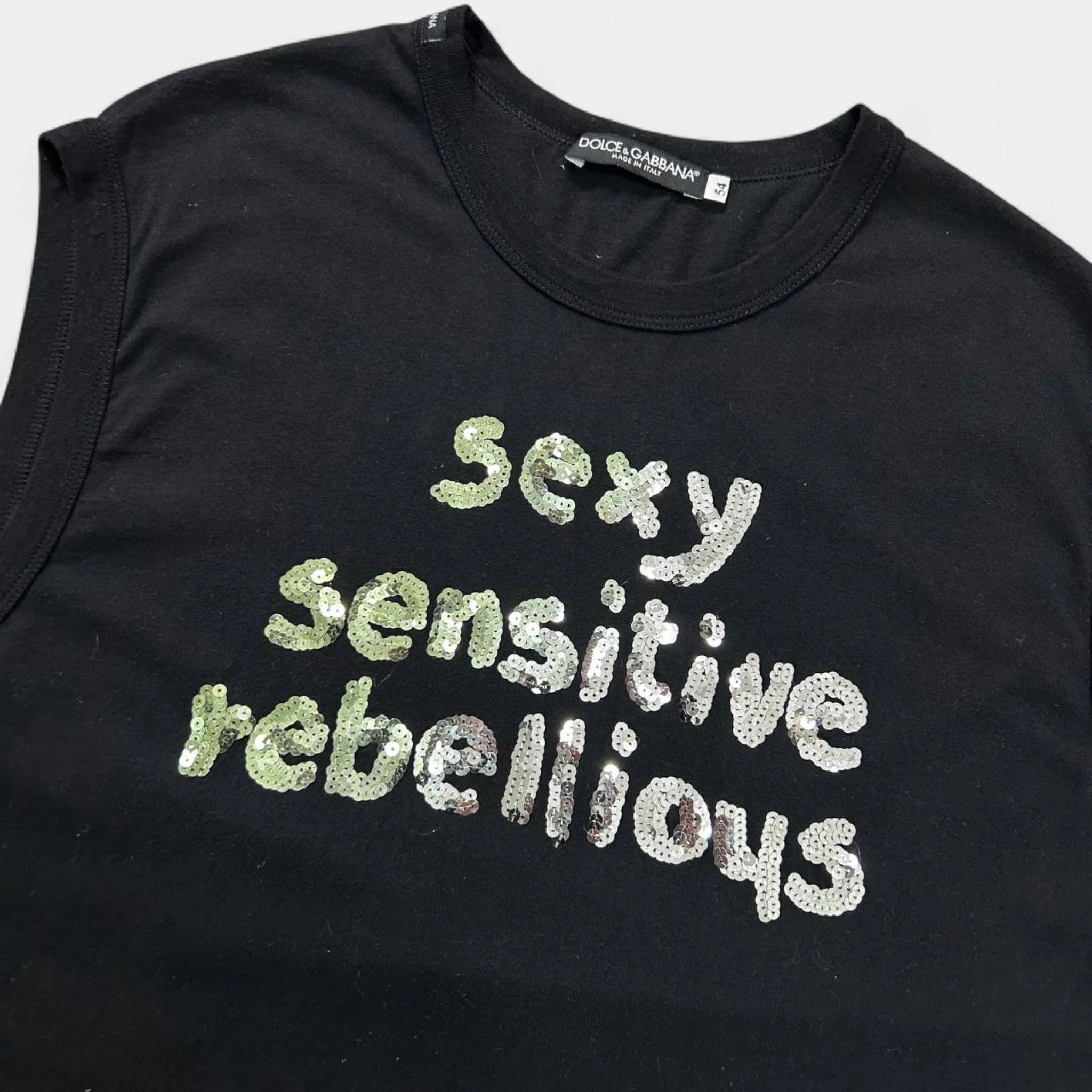 Dolce & Gabbana Sexy Sensitive Rebellious Sequin Sleeveless T-Shirt