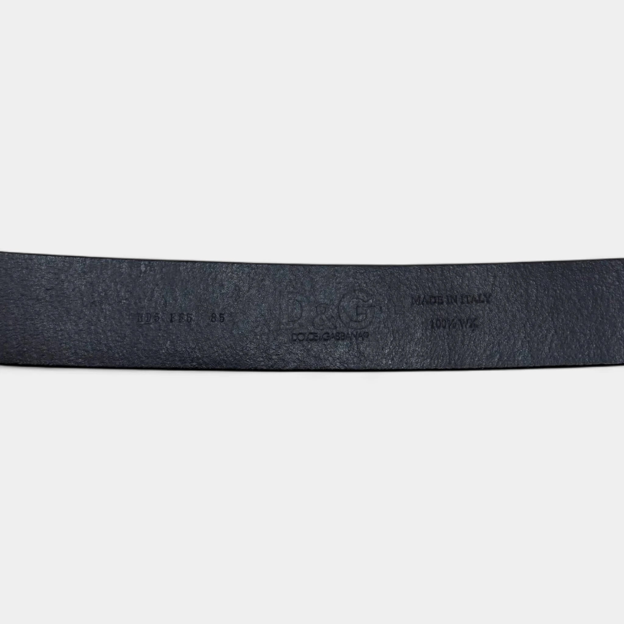 Dolce & Gabbana 2000s "PIN UP" Black Crocodile Effect Leather Belt