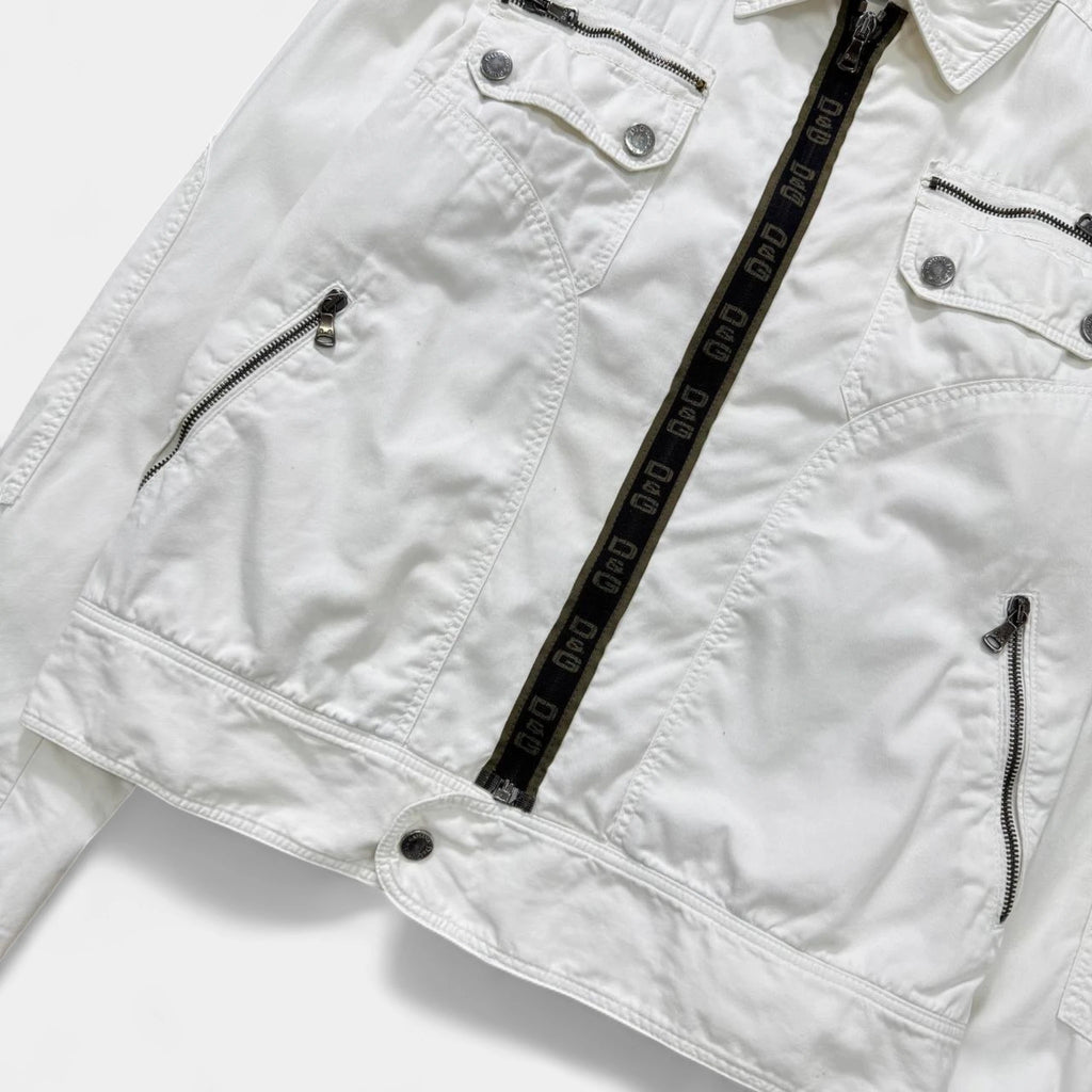 Dolce & Gabbana White Multi-Pocket Aviator Utility Jacket