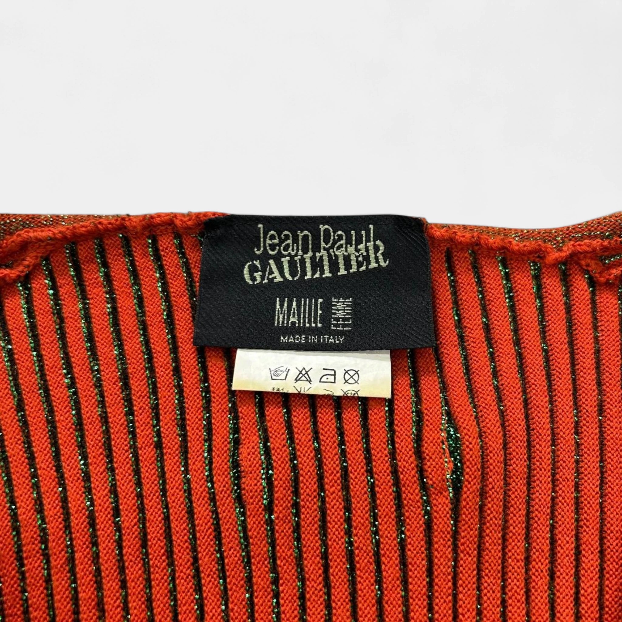 Jean Paul Gaultier Maille Iridescent Ribbed Knit V-Neck Sweater