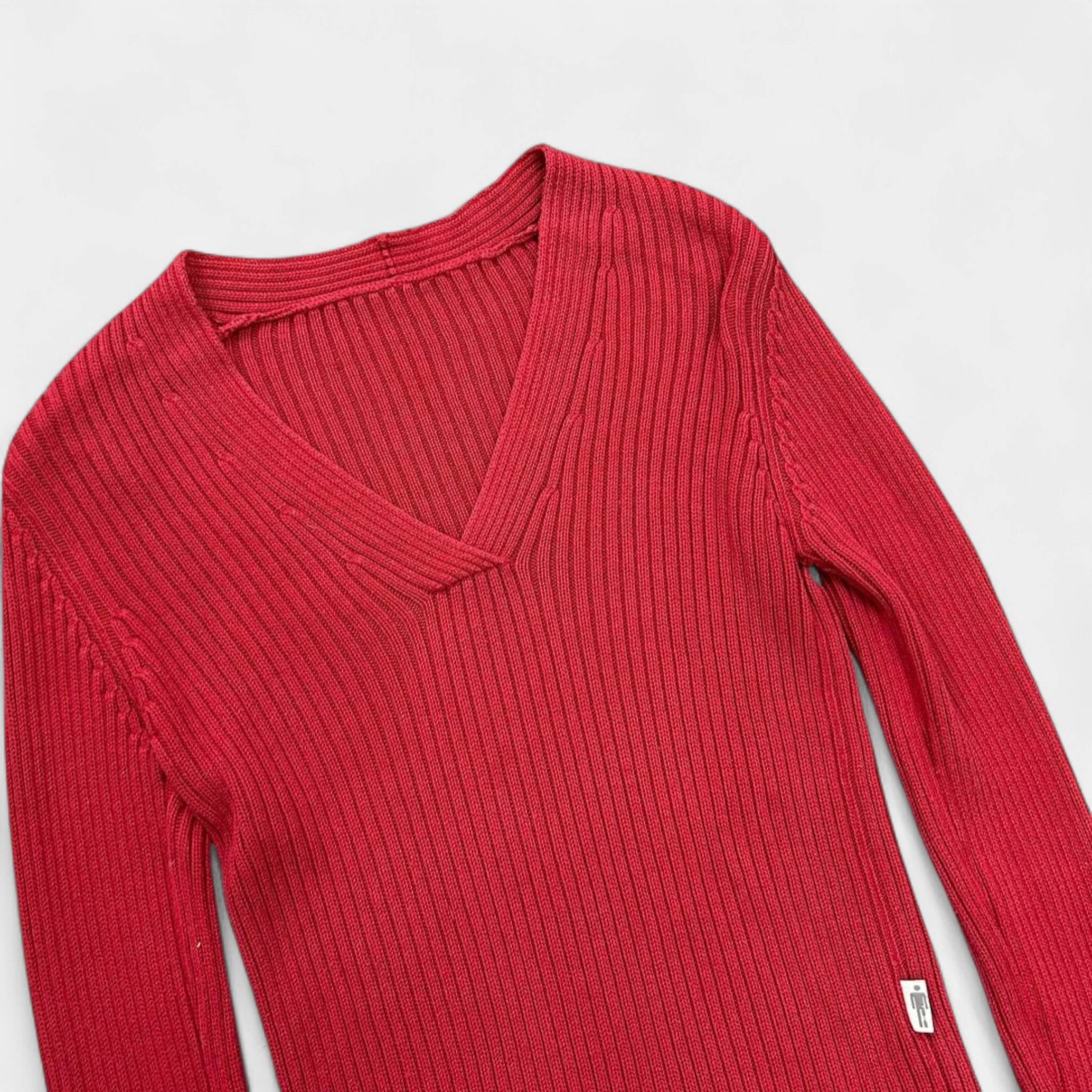 Jean Paul Gaultier 90s Red V-Neck Logo Sweater