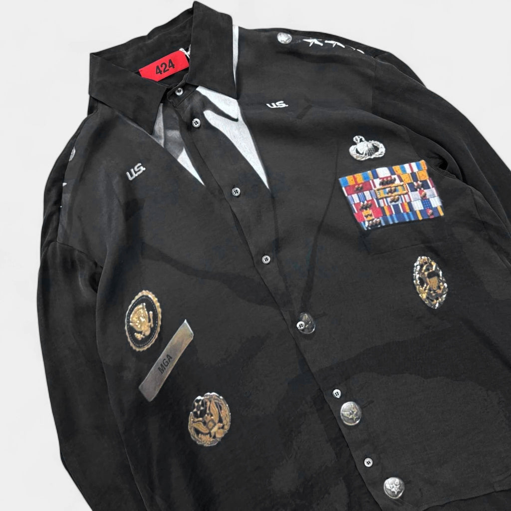 424 Military Uniform Trompe L'oeil Button-Up Shirt