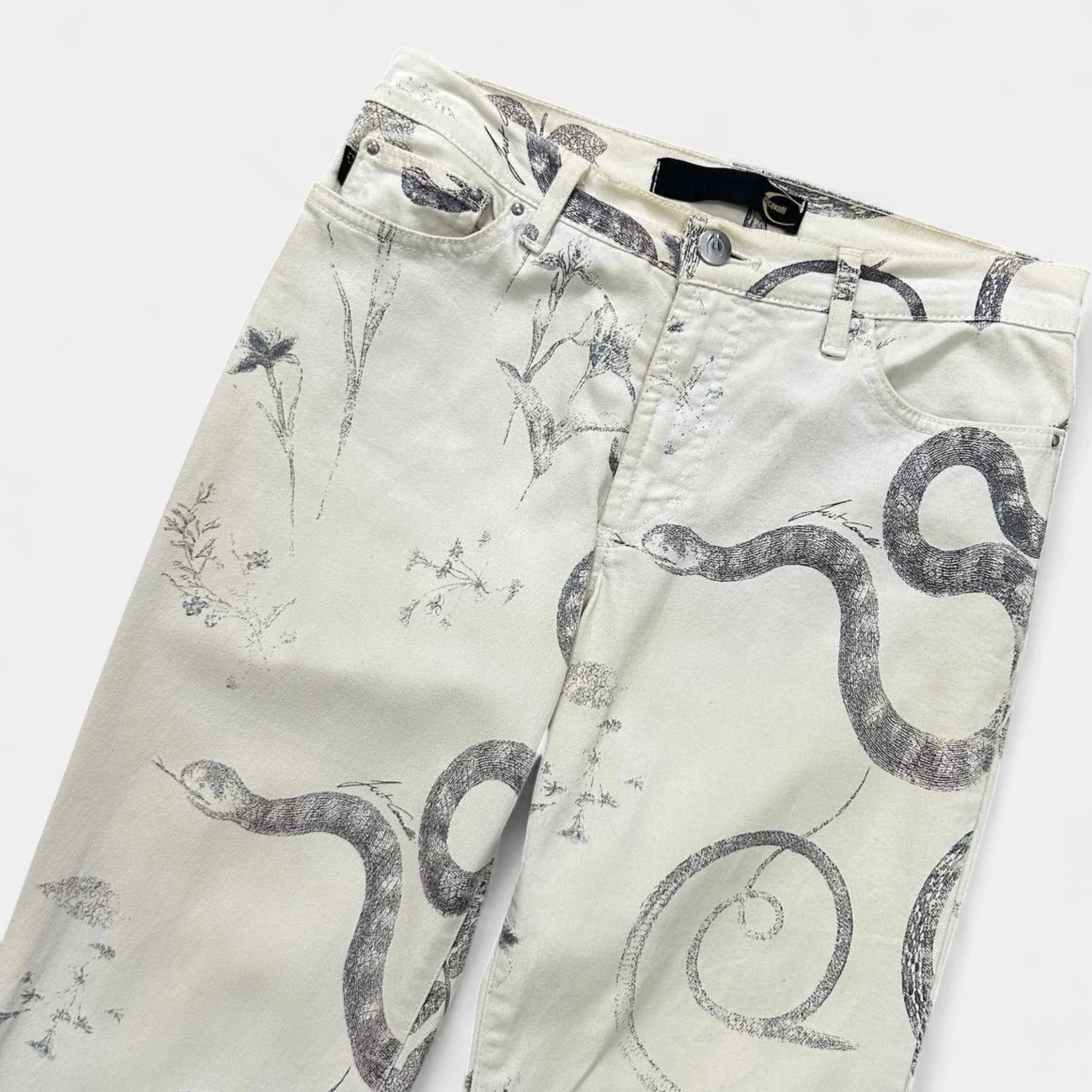 Just Cavalli SS04 Serpent Botanical Print Flare Jeans