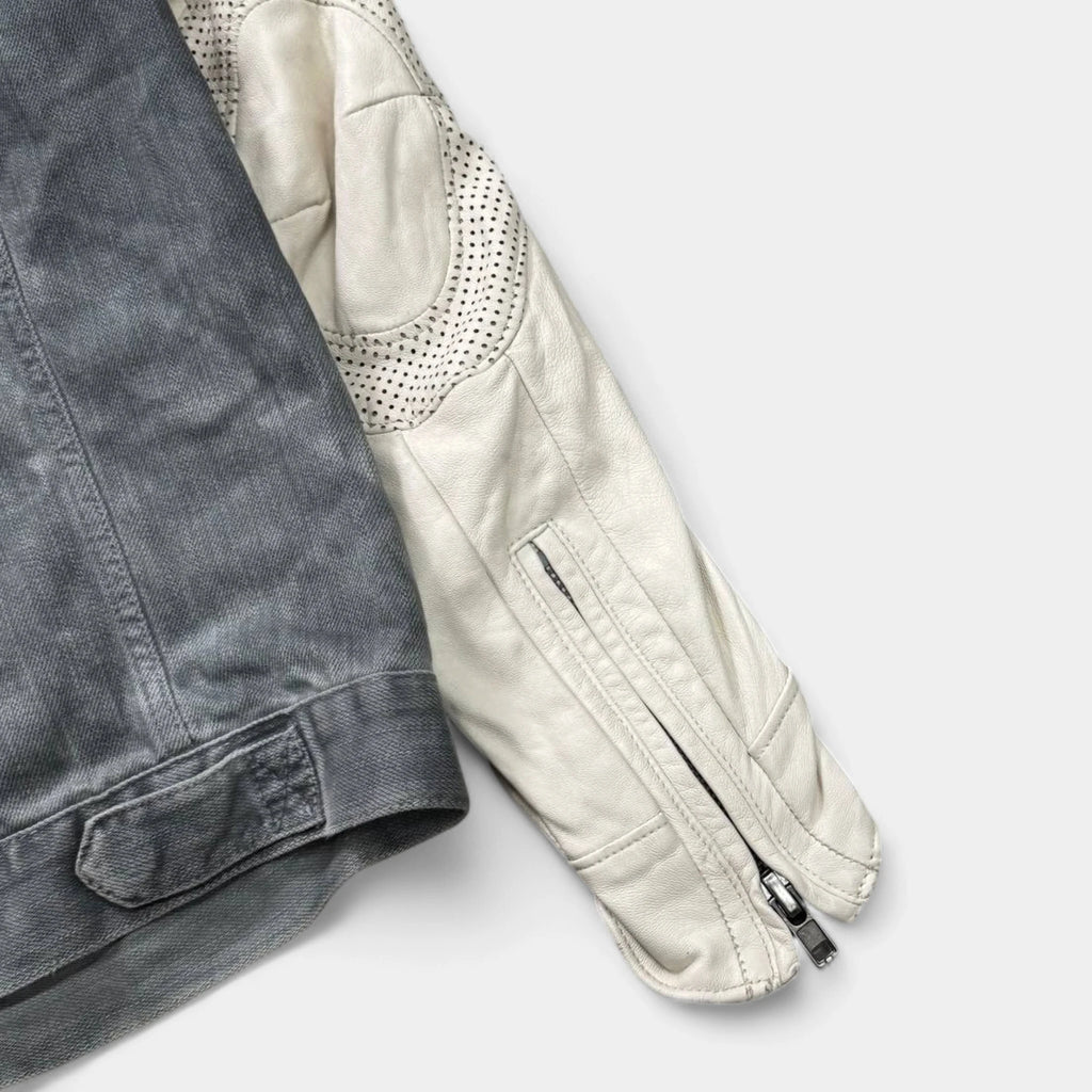 Calvin Klein Grey Denim Leather Biker Jacket