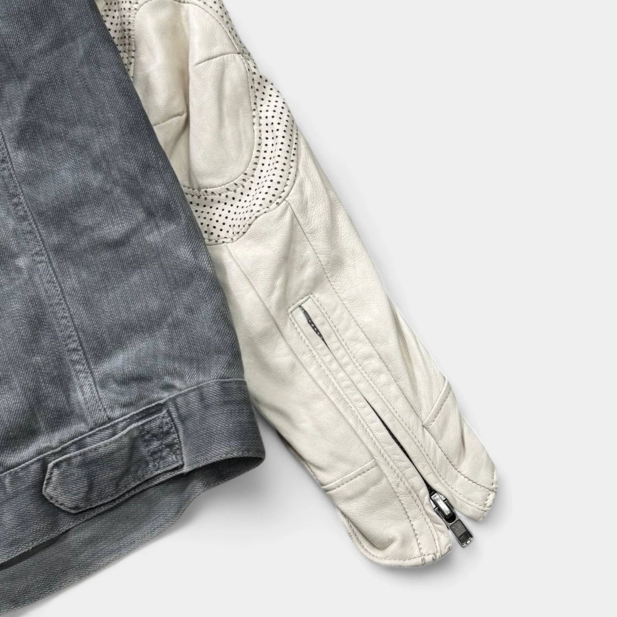 Calvin Klein Grey Denim Leather Biker Jacket