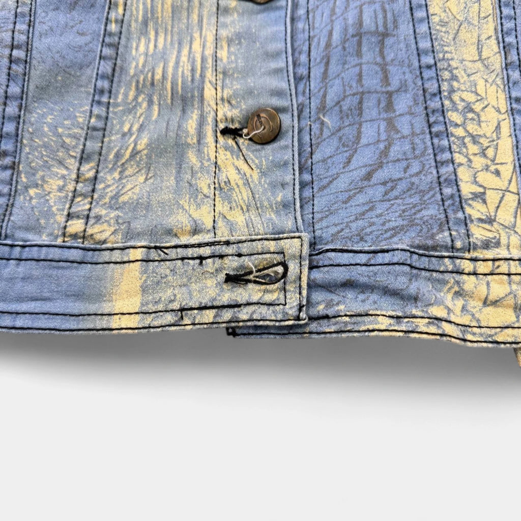 Just Cavalli Yellow Blue Snakeskin Print Trucker Jacket