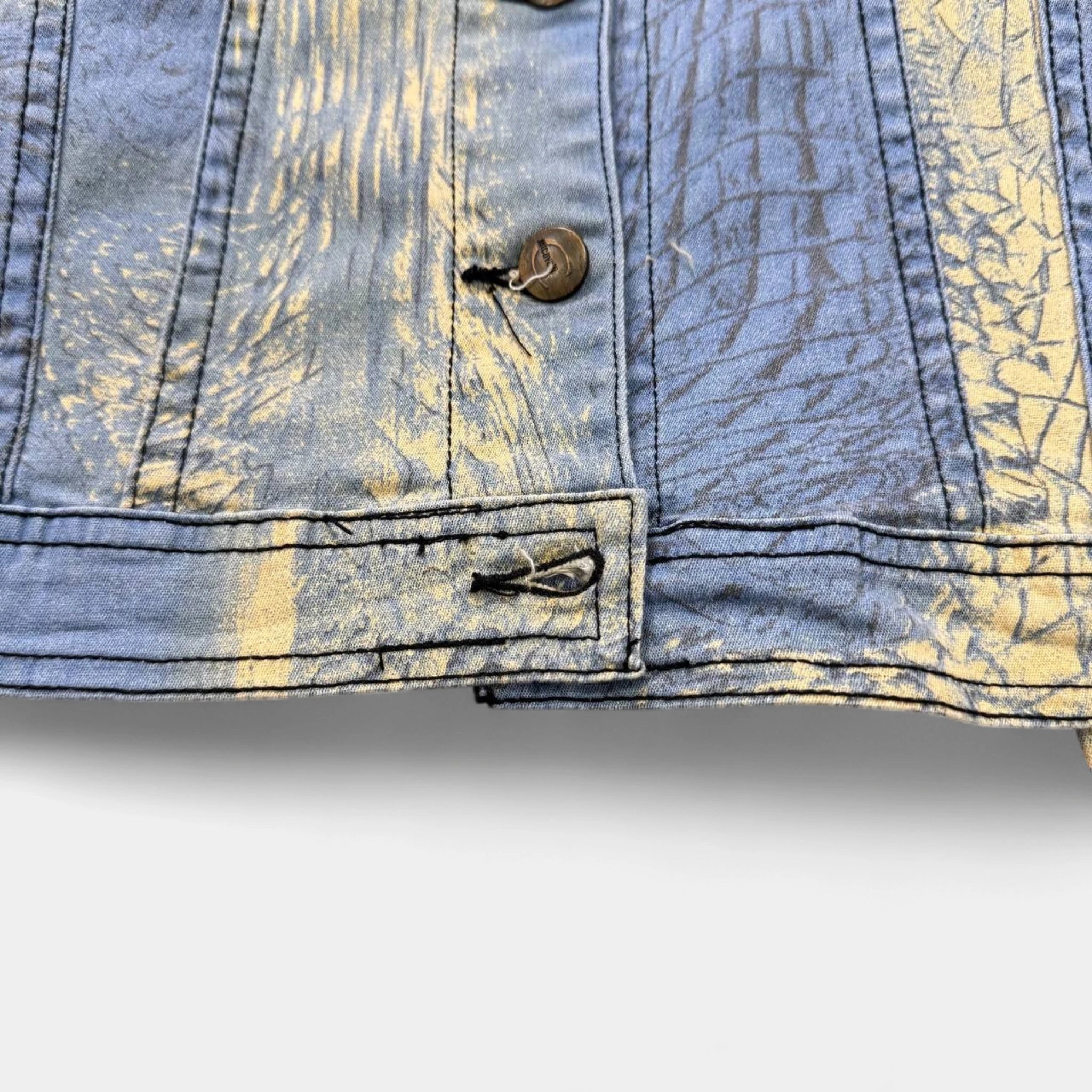 Just Cavalli Yellow Blue Snakeskin Print Trucker Jacket