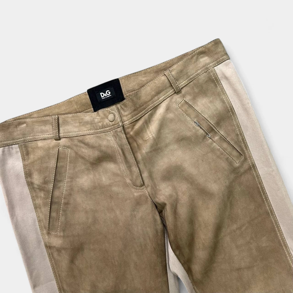 Dolce & Gabbana Beige Suede Hybrid Ankle-Zip Pants