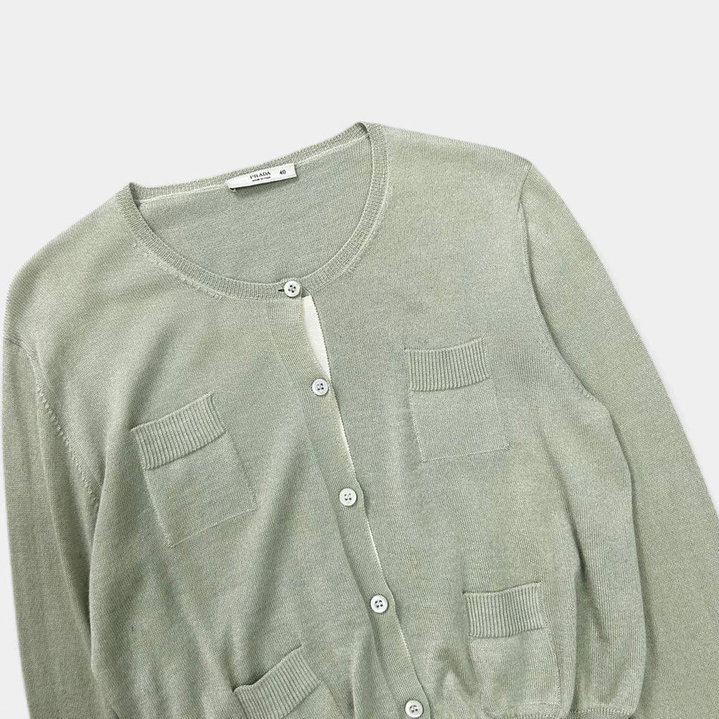 Prada Cropped Green Knit Cardigan