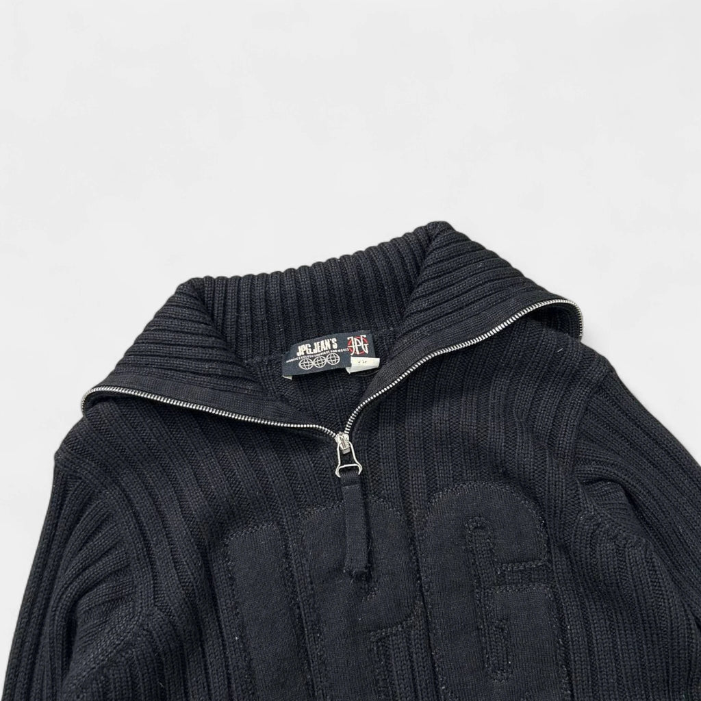 Jean Paul Gaultier 2000s Linear Knit Skull Appliqué Turtleneck