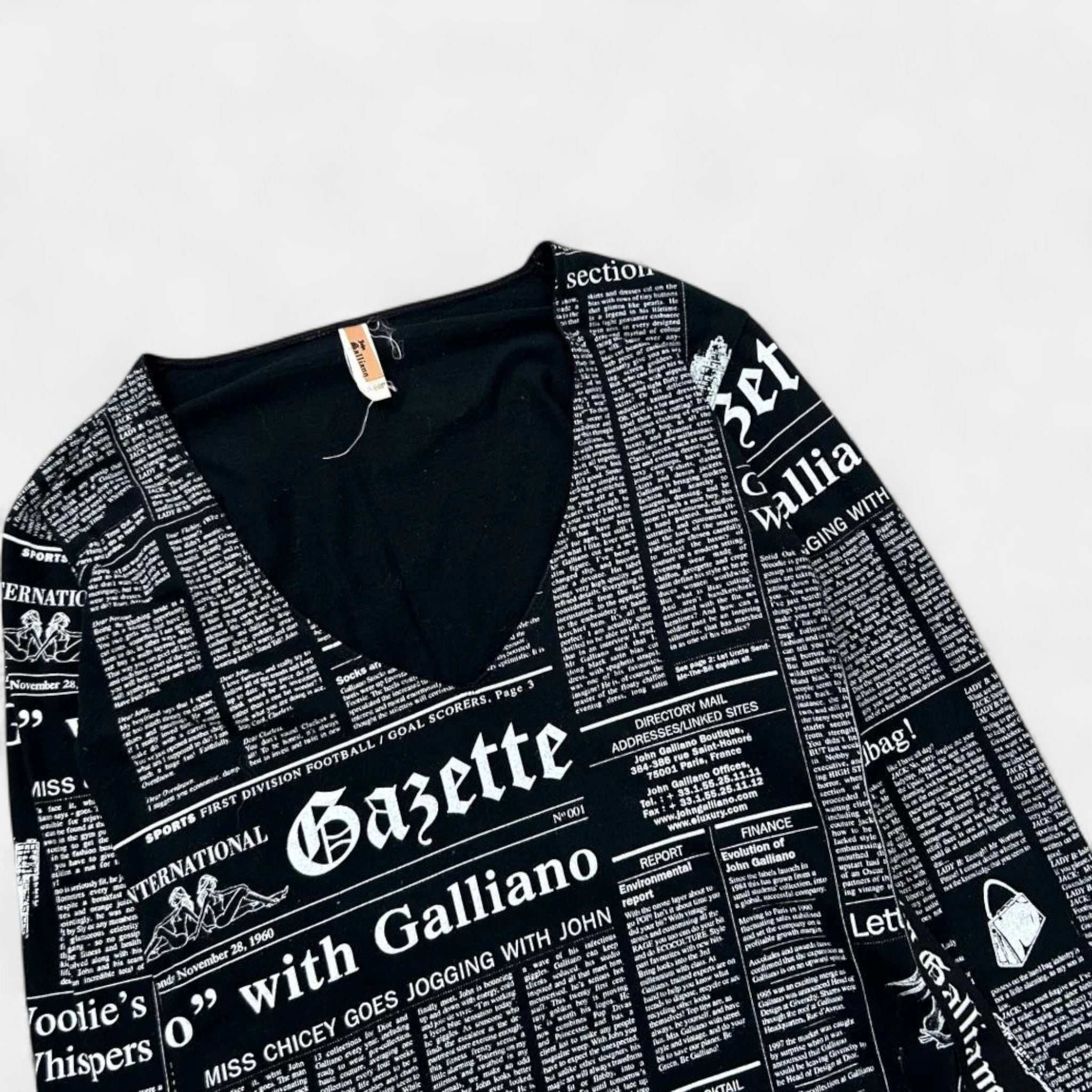 Galliano "Gazette" Newspaper Print V-neck Longsleeve