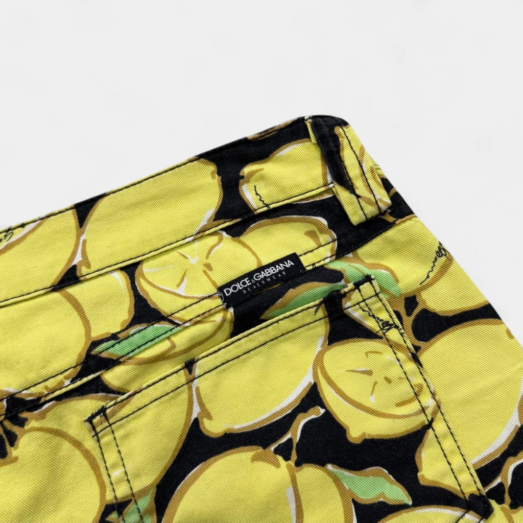 Dolce & Gabbana 2016 Lemon Print Cotton Mini Shorts Yellow