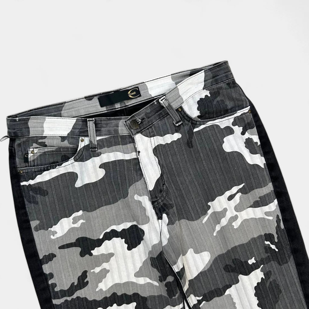 Just Cavalli Flare Hybrid Black and White Camouflage Pants