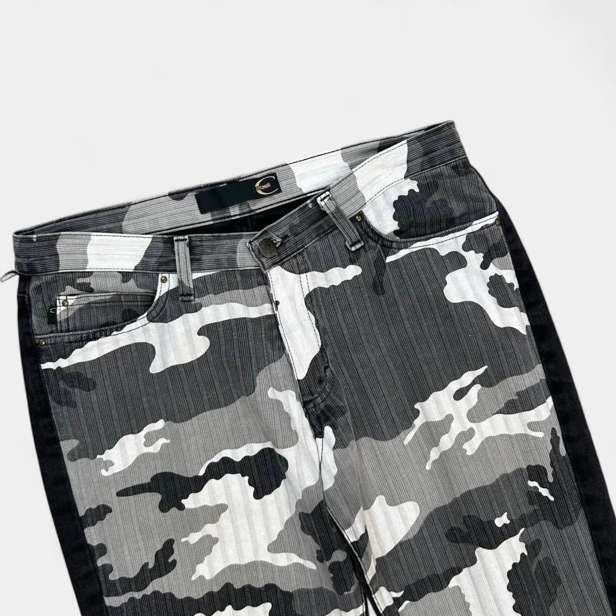 Just Cavalli Flare Hybrid Black and White Camouflage Pants