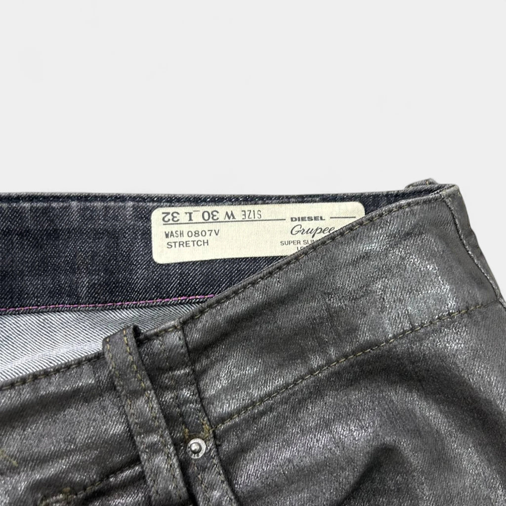 Diesel 2000's Metallic Gray Skinny Waxed Denim Pants