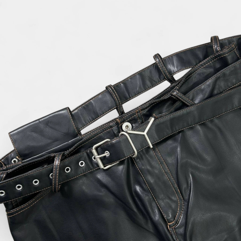 Y-Project Double Waisted Leather Wide Pants