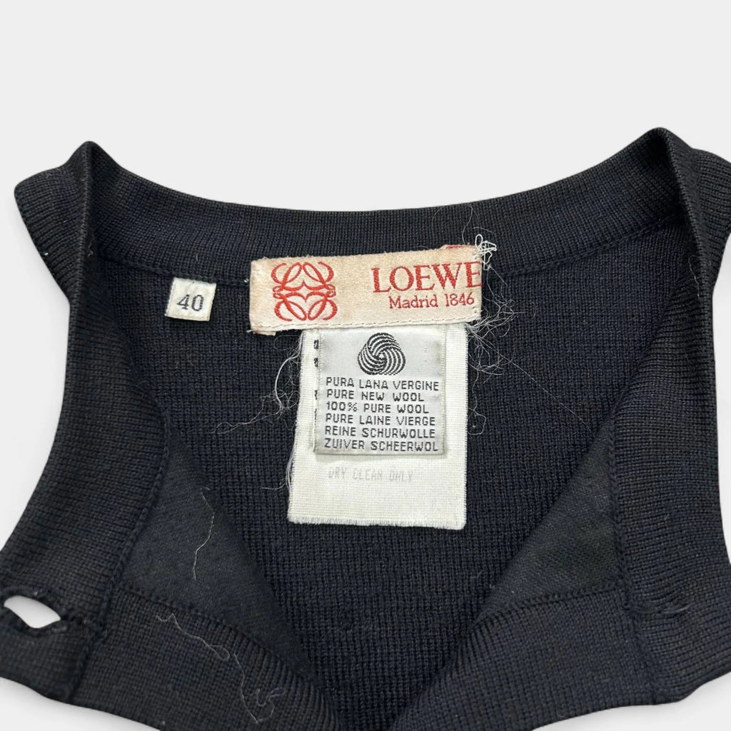 80's Loewe Virgin Wool Embroidered Vest Black