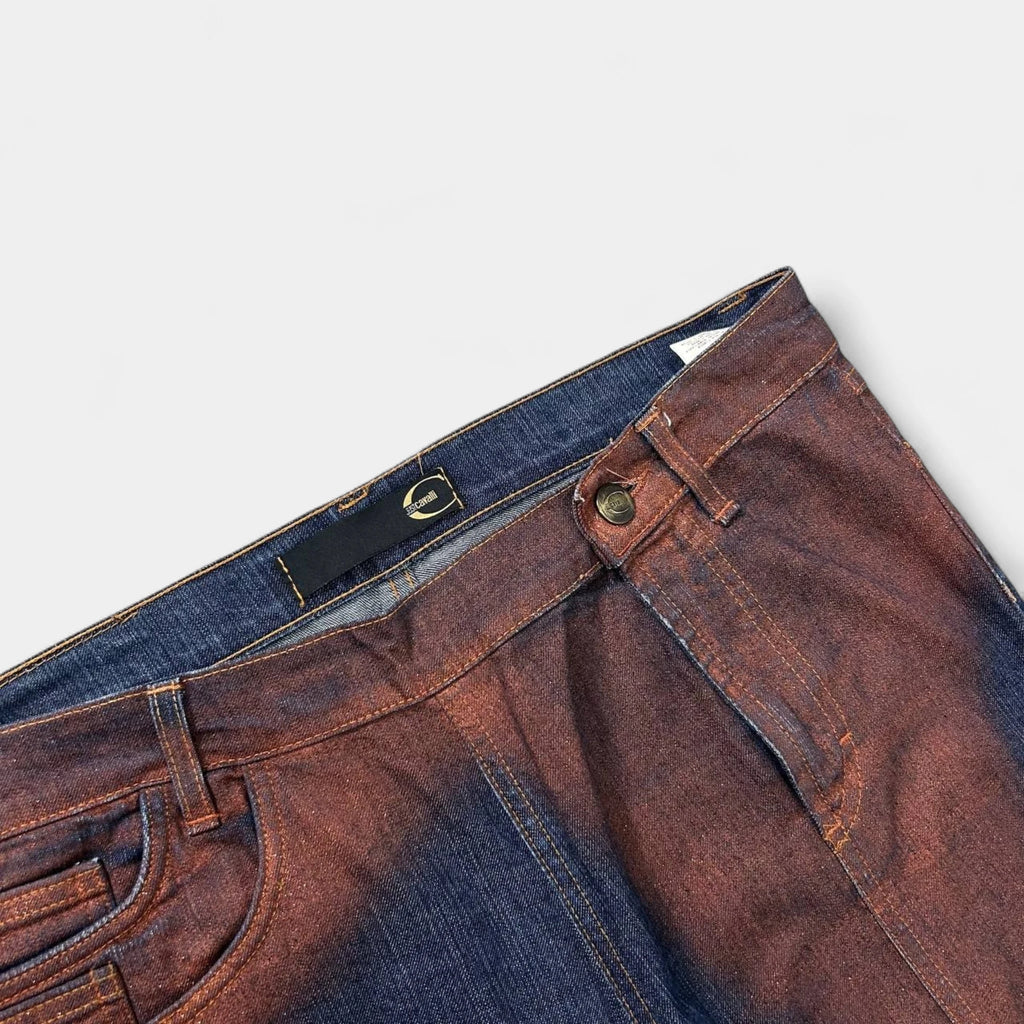 Just Cavalli 2000's Asymmetrical "Blood Stain" Blue Jeans