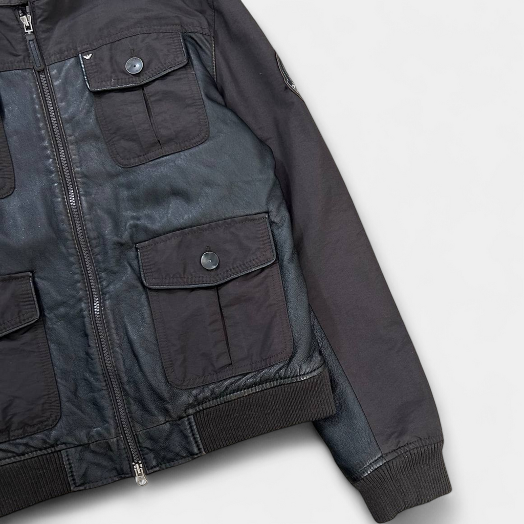 Armani Jeans Leather Nylon Multipocket Cargo Jacket