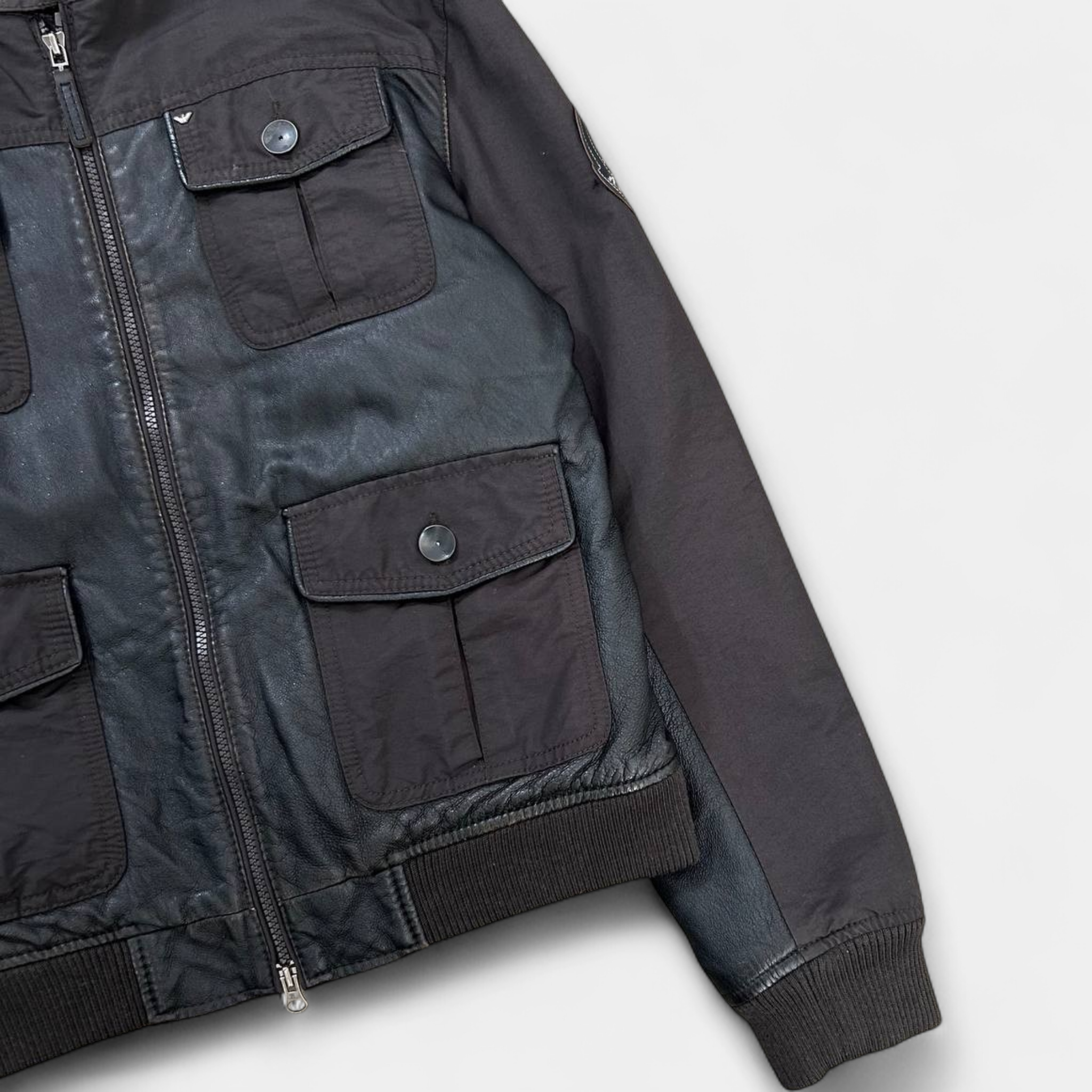 Armani Jeans Leather Nylon Multipocket Cargo Jacket